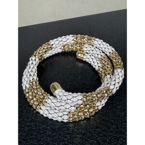 VTG Mesh Spiral Wrap Bracelet White Enamel Gold Retro Boho Chain Link